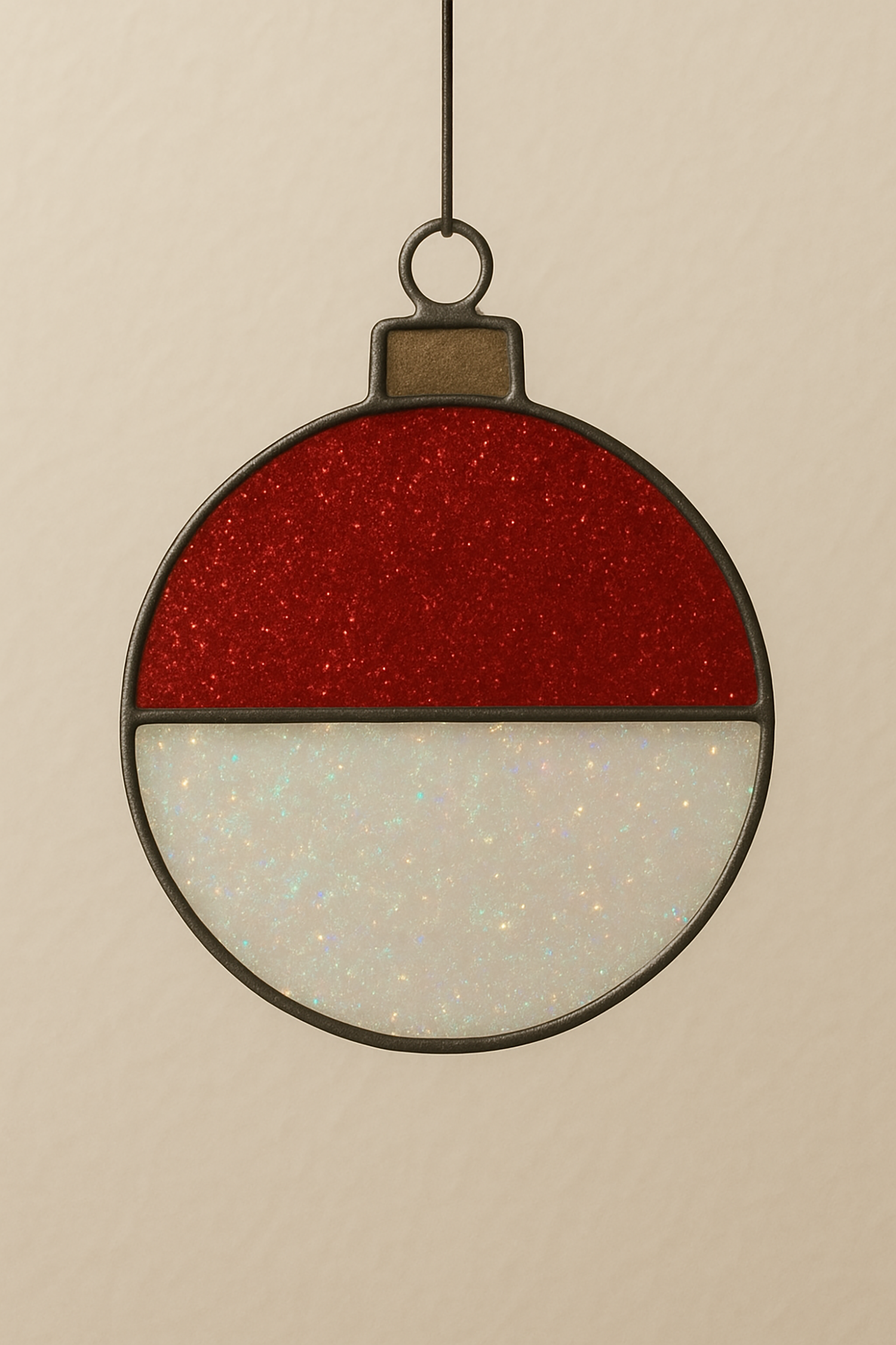 red & white stained glass ornament in the shape of a circle