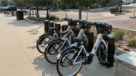 BCycle e-bikes at a docking station in Downtown Superior