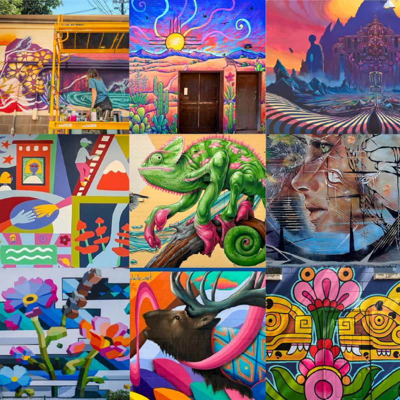 A collage of murals of the selected Superior Mural Festival artists