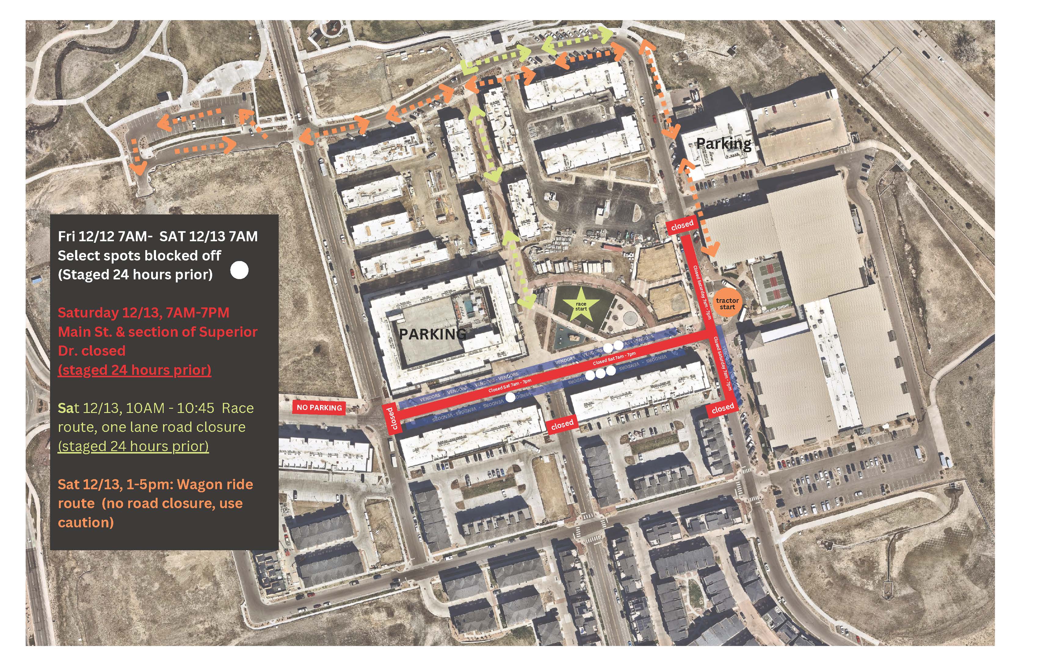 Map shopwing morning road closures downtown during the race.