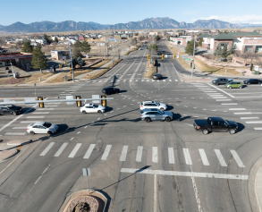 Aerial image of the McCaslin Boulevard and Marshall Road intersection in Superior