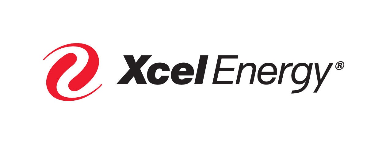 Symbol of Xcel Energy in red and excel energy in black